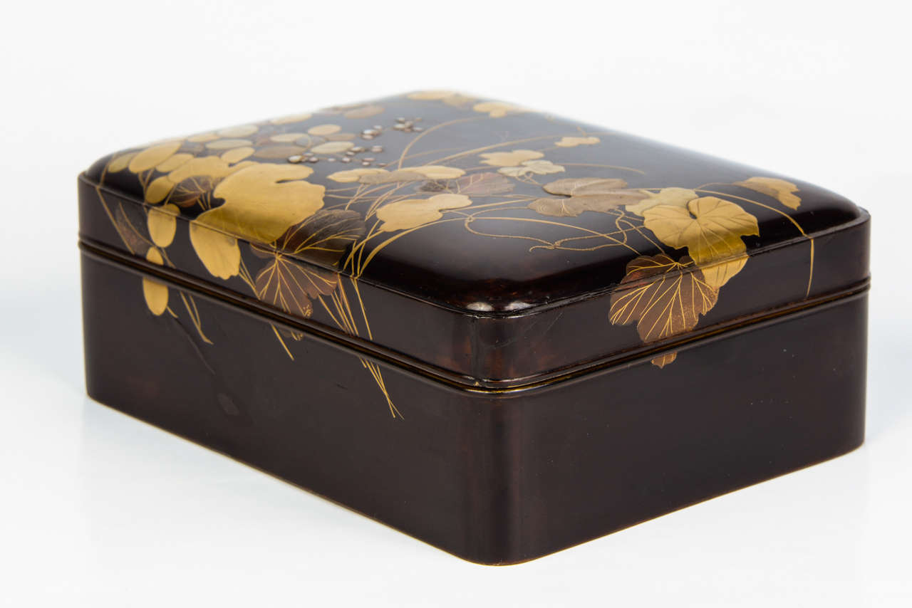 Lacquered 19th Century Black and Gold Japanese Laquered Kobako