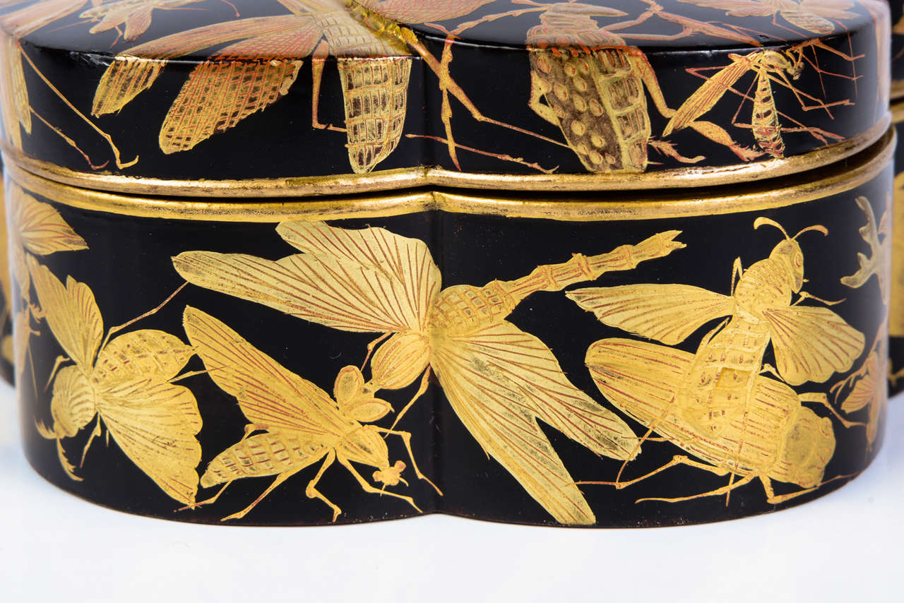 Edo Kobako Black and Gold Japanese Lacquer with Insects and Snails Decor In Excellent Condition In Paris, FR