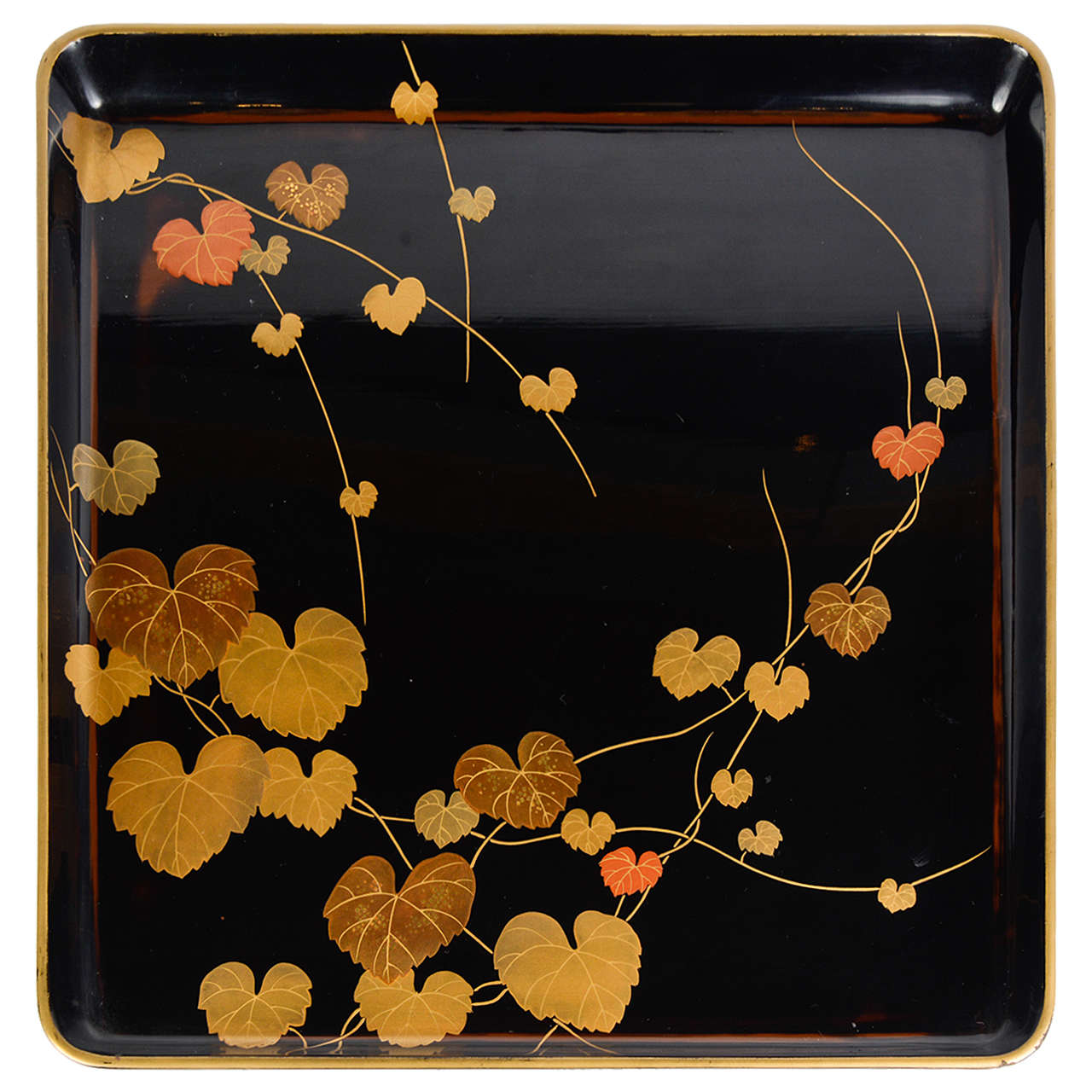 19th Century Black and Polychrome Laquered Tray