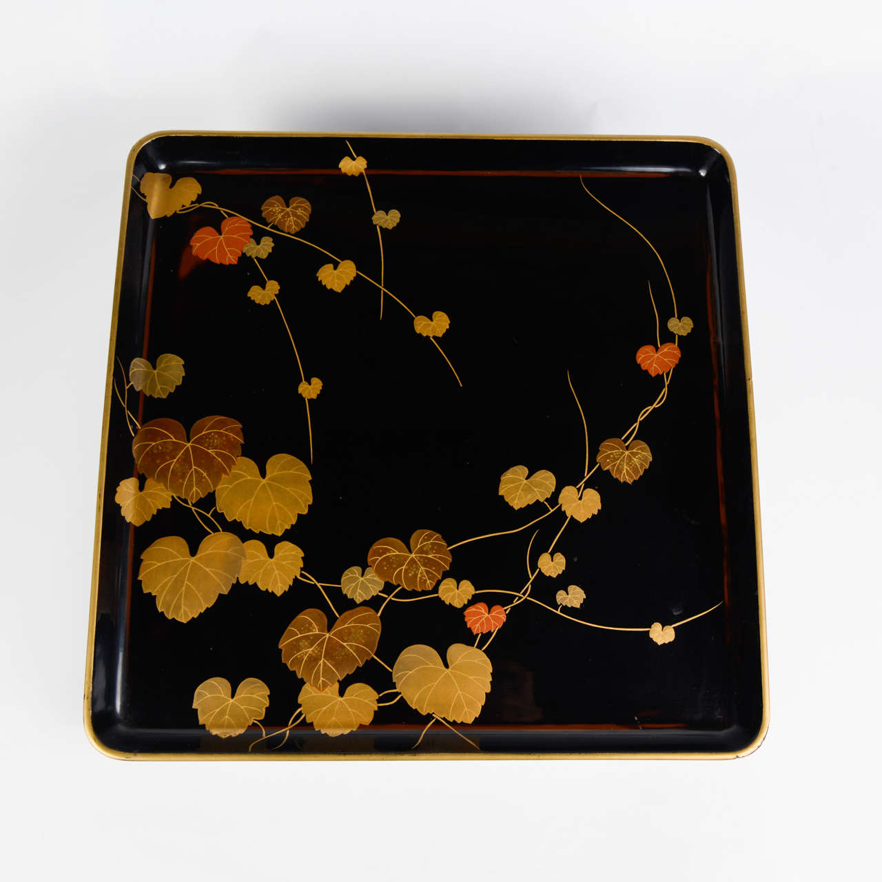 Japanese 19th Century Black and Polychrome Laquered Tray