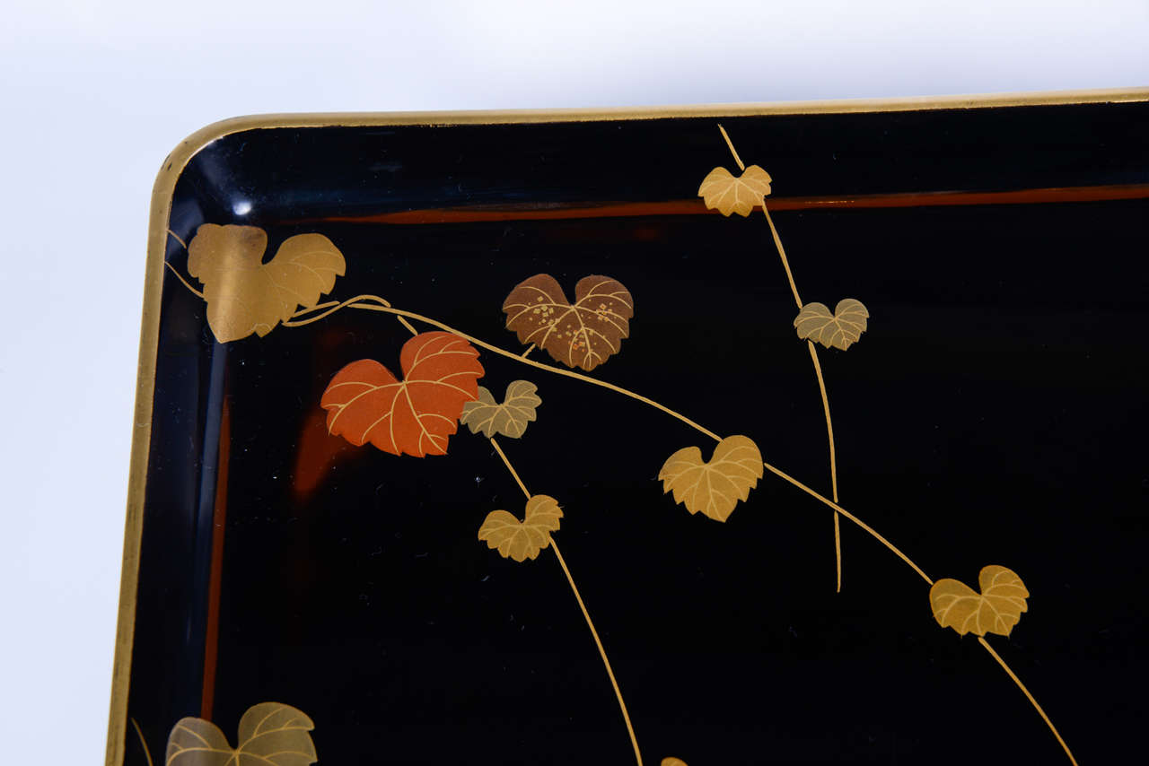 19th Century Black and Polychrome Laquered Tray 1