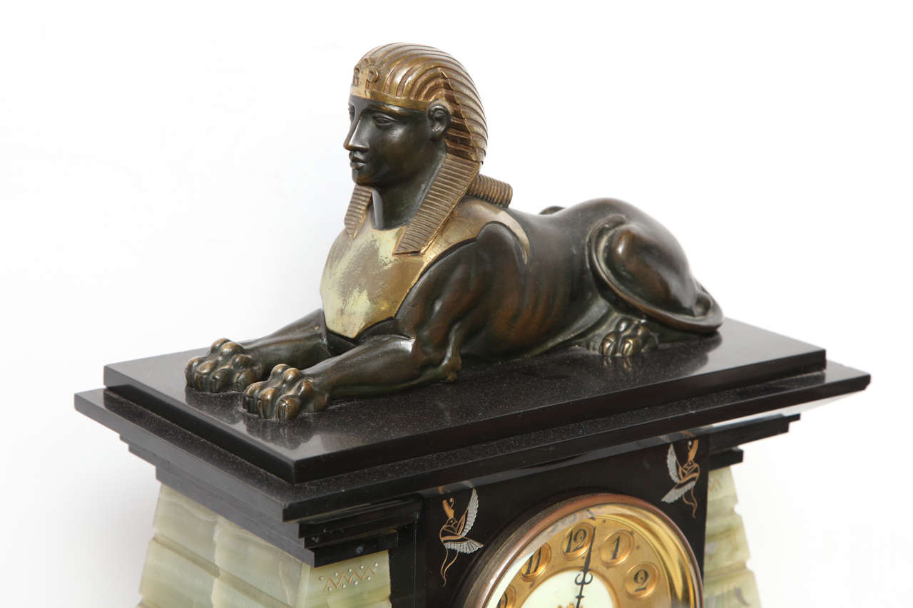 Victorian Three-Piece Egyptian Revival Clock Set 1