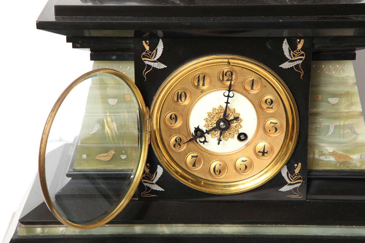 Victorian Three-Piece Egyptian Revival Clock Set 2