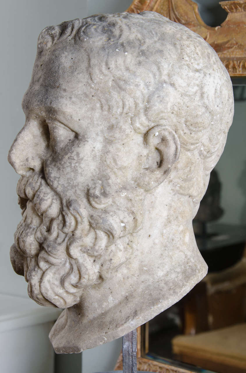 17th Century Carved Limestone Bust of Solon For Sale 2