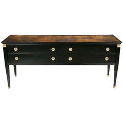 1970 Italian Black Laquered Sideboard Four Drawers