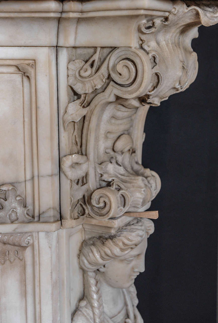 Carved 19th Century French Rococo Statuario Marble Fireplace or Mantel Piece 6