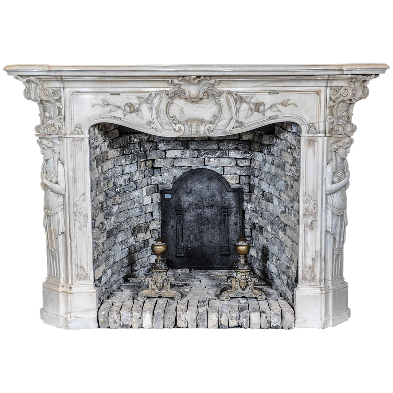 Carved 19th Century French Rococo Statuario Marble Fireplace or Mantel Piece