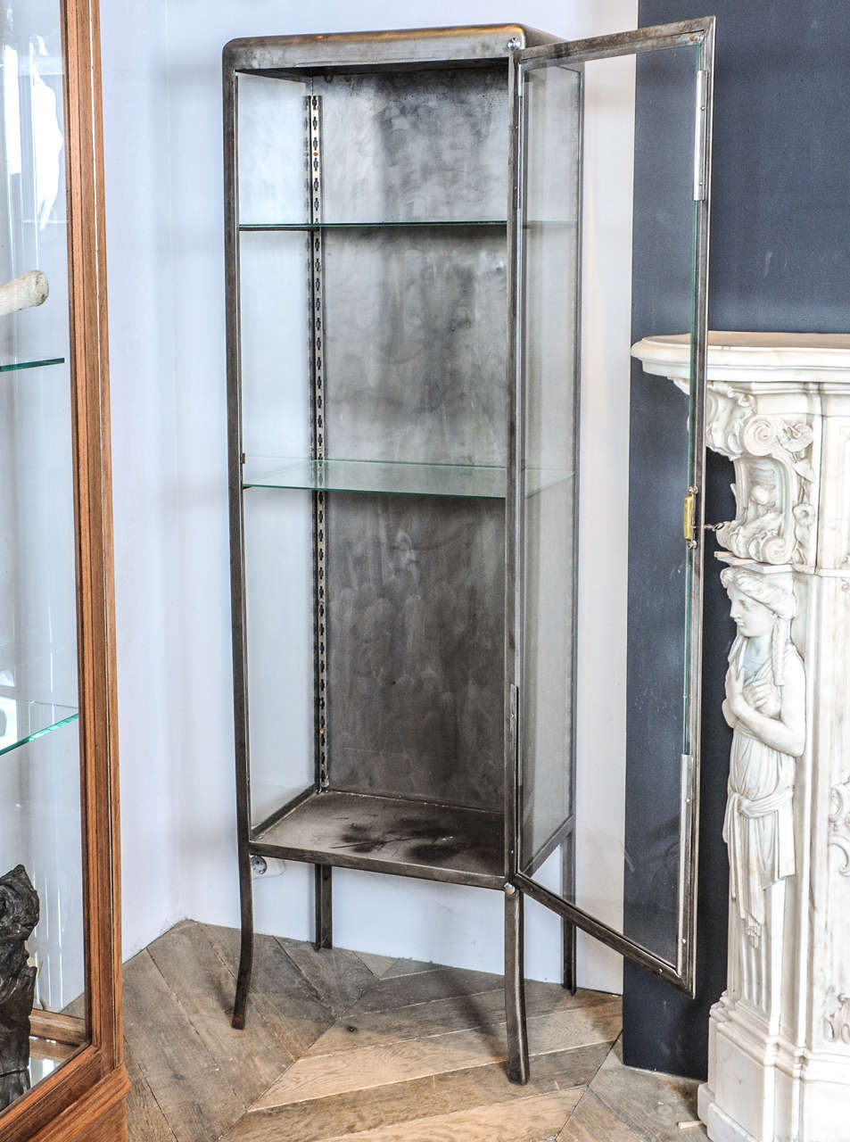 Art Deco A 1930s French wrought iron and glass display cabinet / vitrine