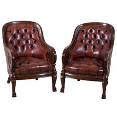 Pair of Tufted Leather Empire Style Armchairs
