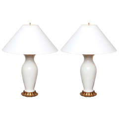 Vintage Pair of Modernist White Ceramic "Blanc de Chine" Table Lamps