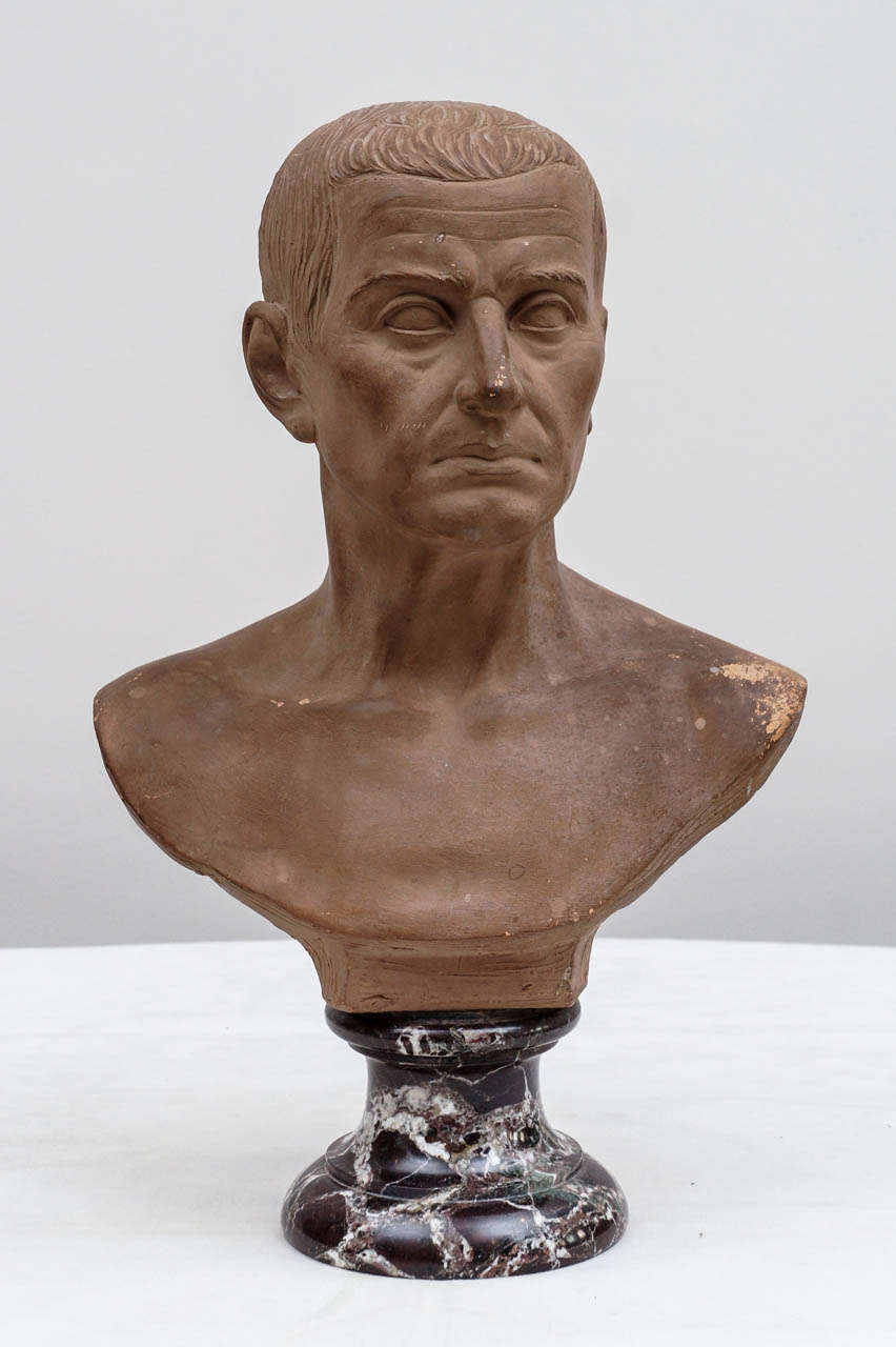 19th Century Terracotta Bust of Roman Figure Possibly Julius Caesar