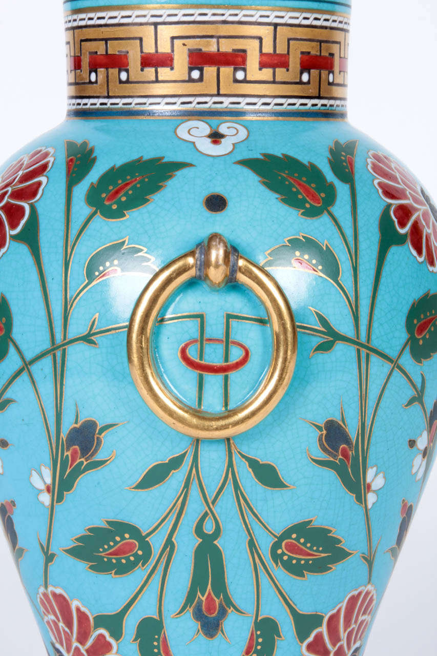 Porcelain Christopher Dresser /Minton Aesthetic Movement “Cloisonné” Vase 1867 For Sale
