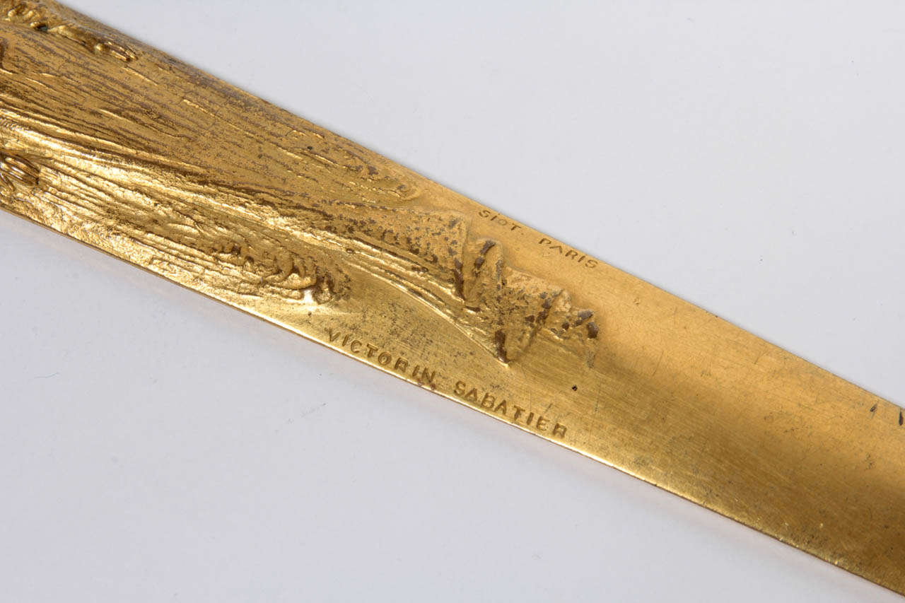 Victorin Sabatier  Egyptian Revival Gilt Bronze Letter Opener circa 1900 In Excellent Condition For Sale In New York, NY