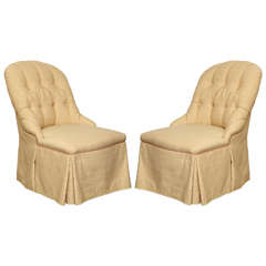 A Pair of Modern Button Tufted Slipper Chairs