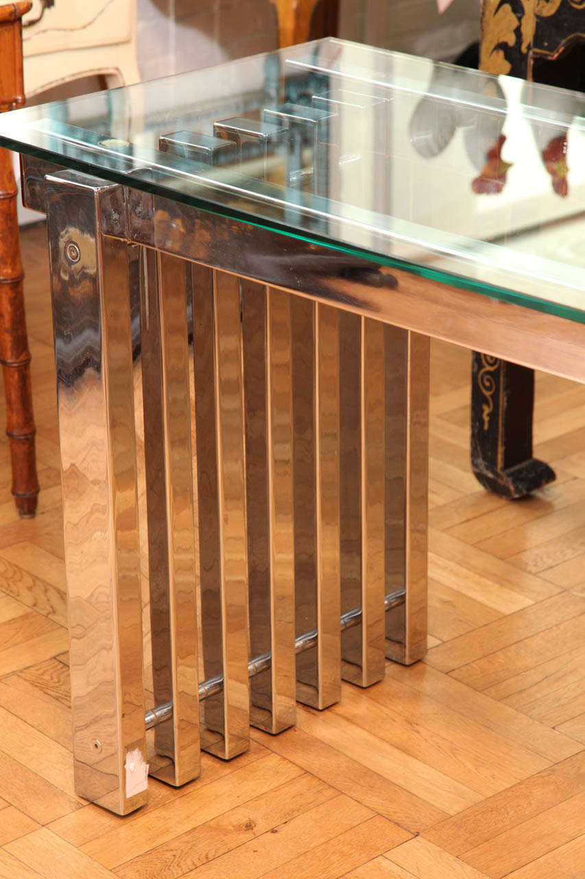 A Chrome Console Table with Glass Top, France 1970's In Excellent Condition In New York, NY
