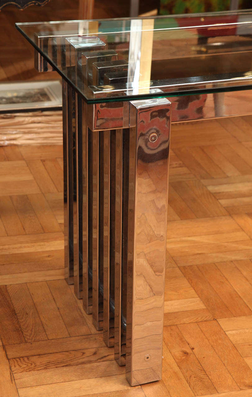 A Chrome Console Table with Glass Top, France 1970's 4