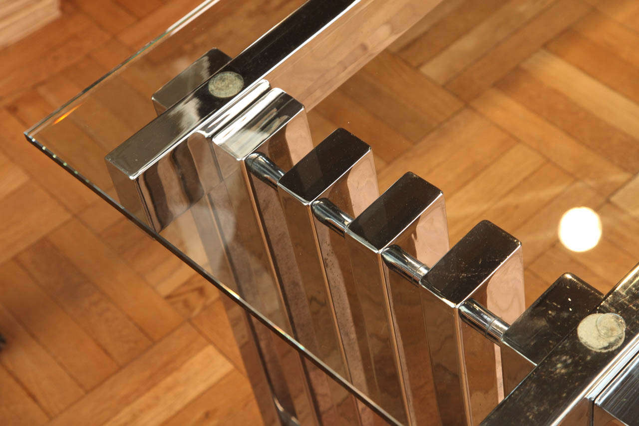 A Chrome Console Table with Glass Top, France 1970's 6