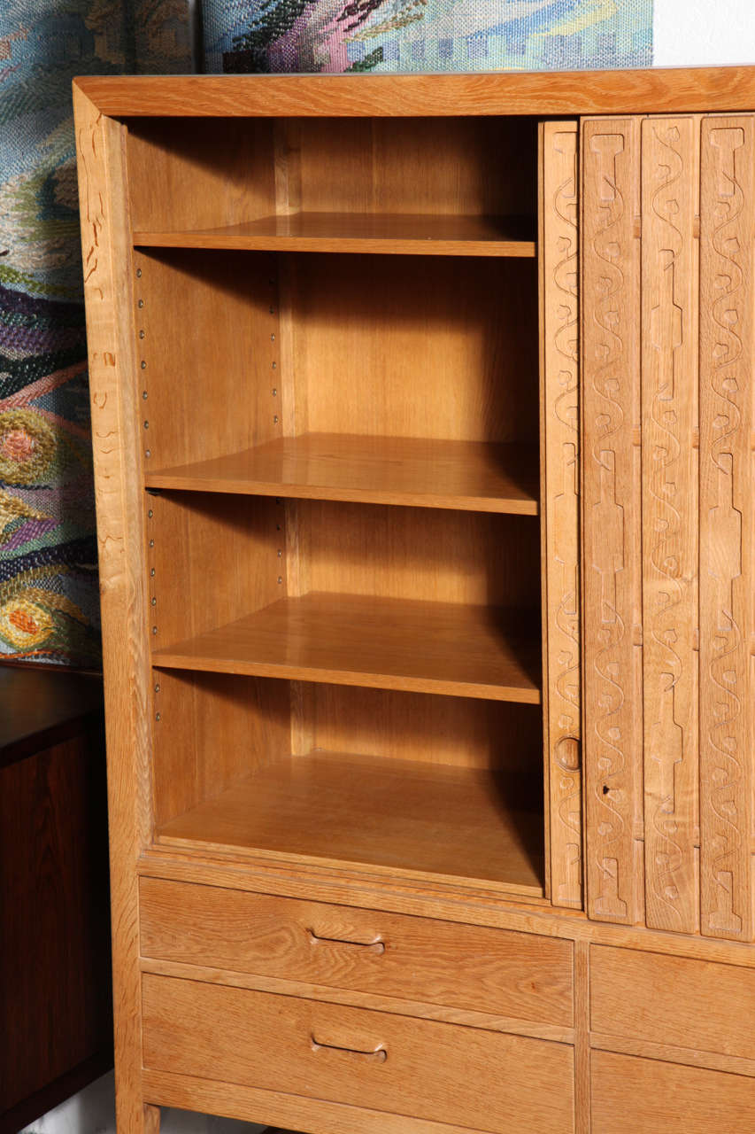 Oiled Hans Wegner Oak Linen Press Cabinet for Laursen