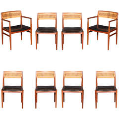 Danish Leather Dining Chairs by Erik Wortz, Set of Eight