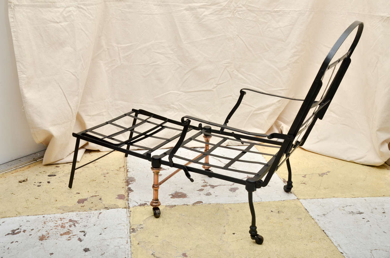 Brass 19th Century English Black Painted Campaign Chaise Lounge