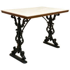 Antique English Victorian Cast Iron Rectangular, Marble-Top Pub Table