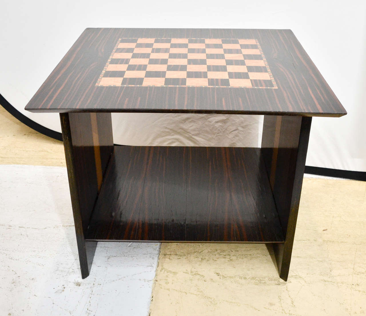 1960'S Middle Eastern Low Square Checkers Games Table. The Checker Board Is Burl Maple & Rosewood Surrounded By .25