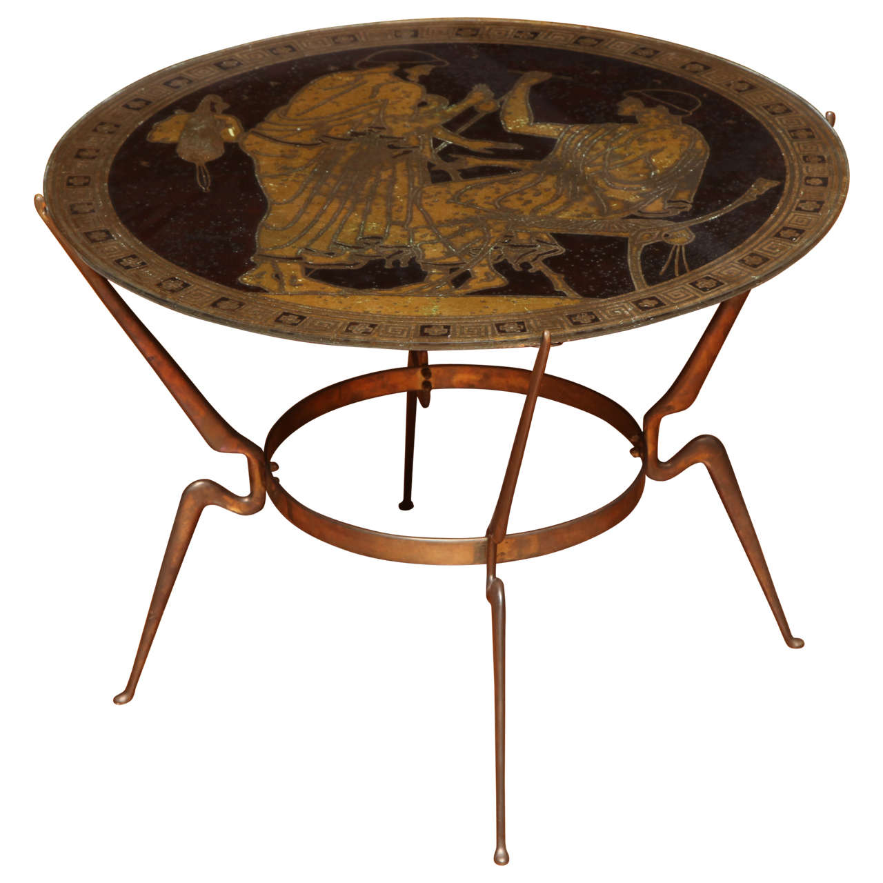 Mid-Century Neoclassical Glass and Gilt Iron Low Table