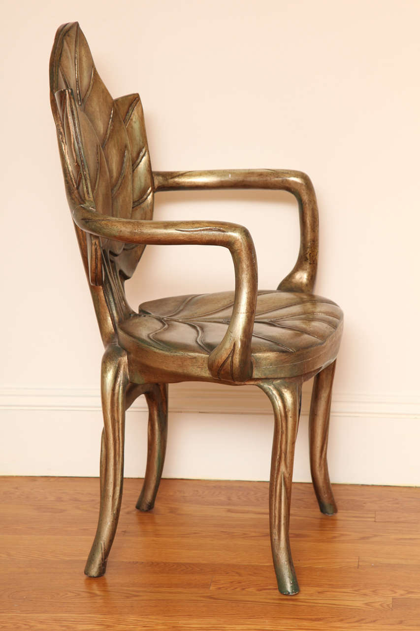 Hollywood Regency David Barrett Palm Leaf Gilt Armchairs