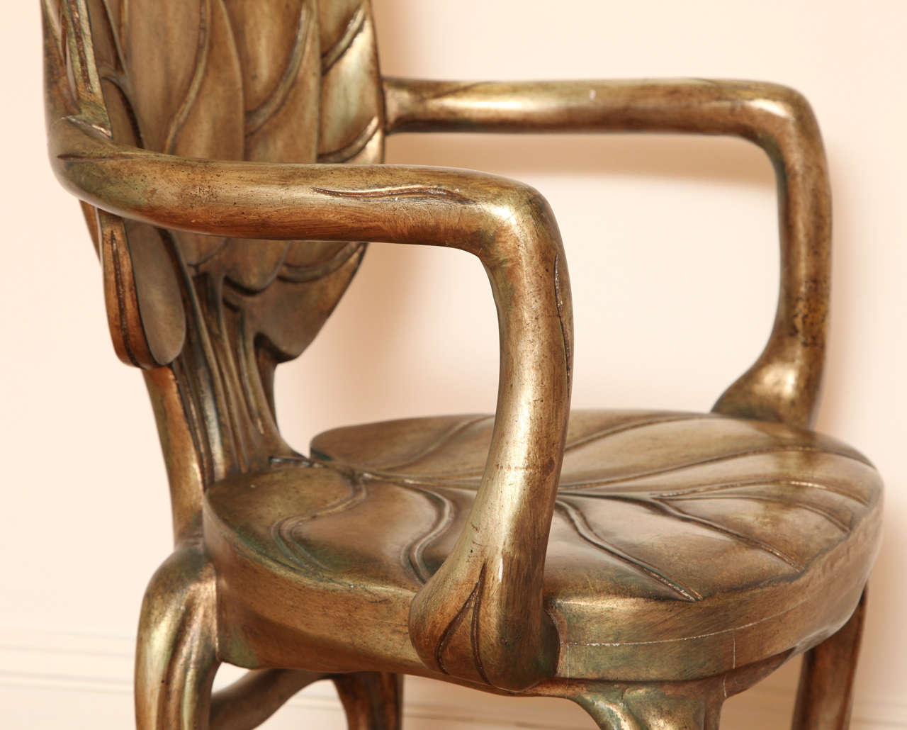 David Barrett Palm Leaf Gilt Armchairs In Excellent Condition In New York, NY