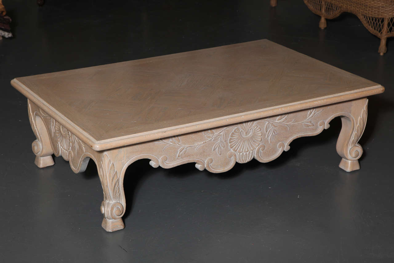 large white-washed oak baroque revival coffee table for sale at large white-washed oak baroque revival coffee table for sale at