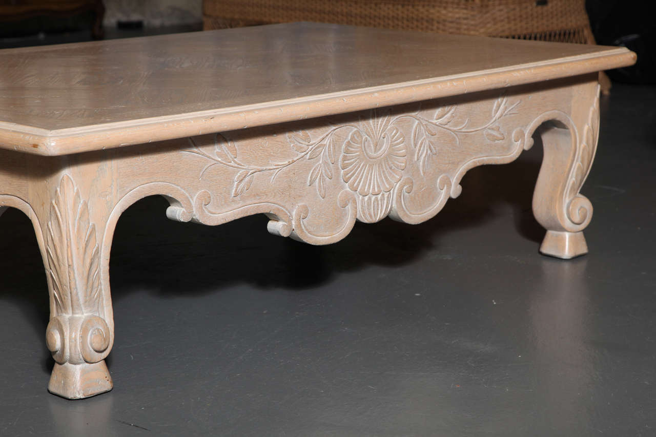 American Large White-Washed Oak Baroque Revival Coffee Table