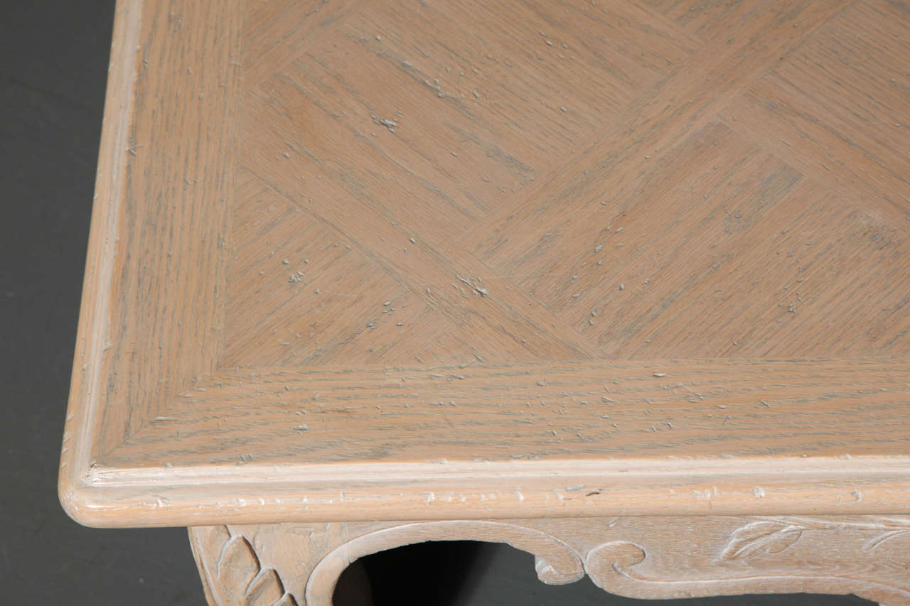 Bleached Large White-Washed Oak Baroque Revival Coffee Table