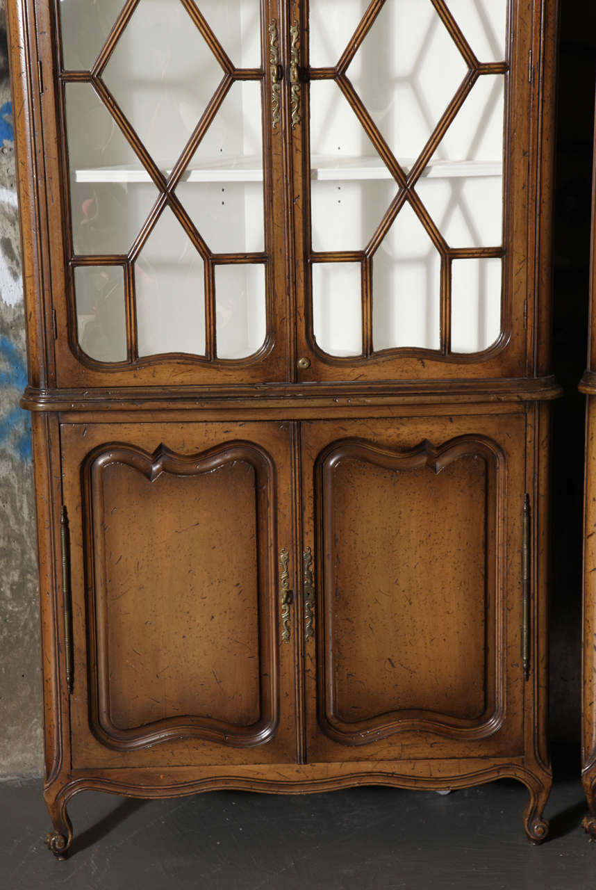 Louis XV Pair of French Provincial Style Walnut Corner Cupboards