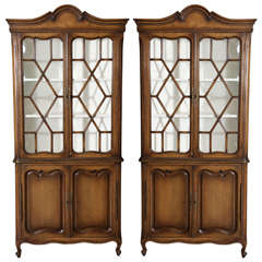 Pair of French Provincial Style Walnut Corner Cupboards