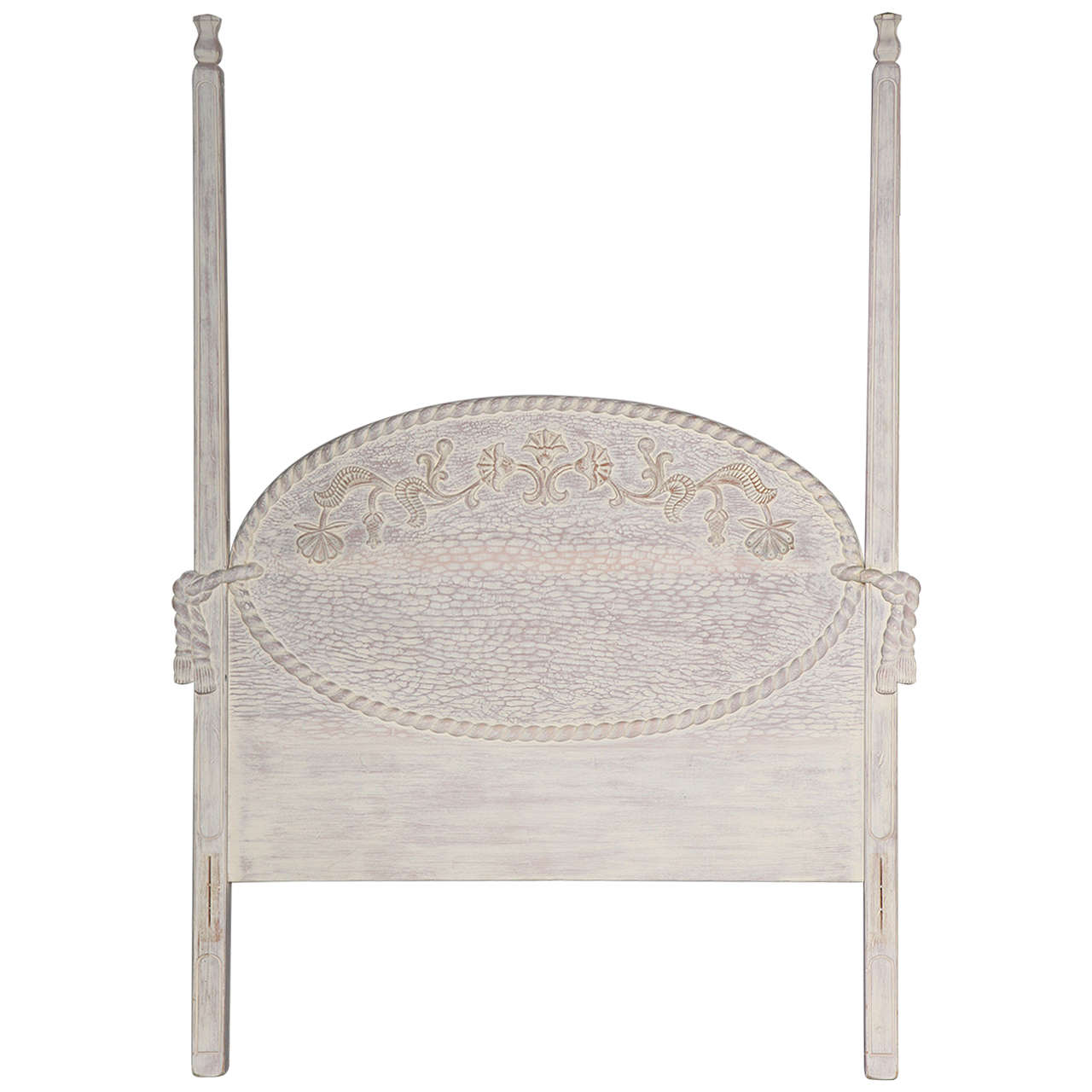 Pickled Pine Hand-Carved Four-Poster Queen Bed