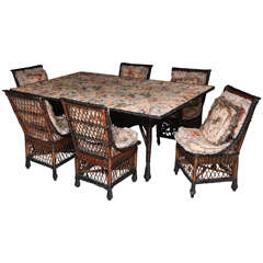 Antique Bar Harbor Wicker Dining Table and Set of Chairs