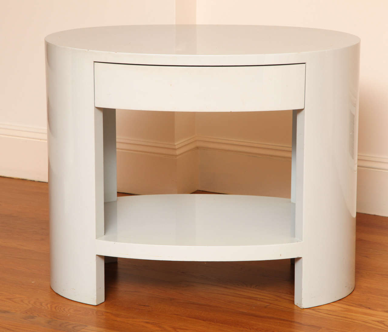 Pair of 1950s Oval Grey Lacquer Nightstands at 1stdibs