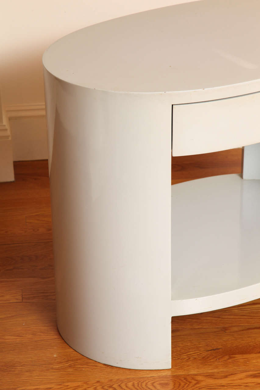 Pair of 1950s Oval Grey Lacquer Nightstands at 1stdibs