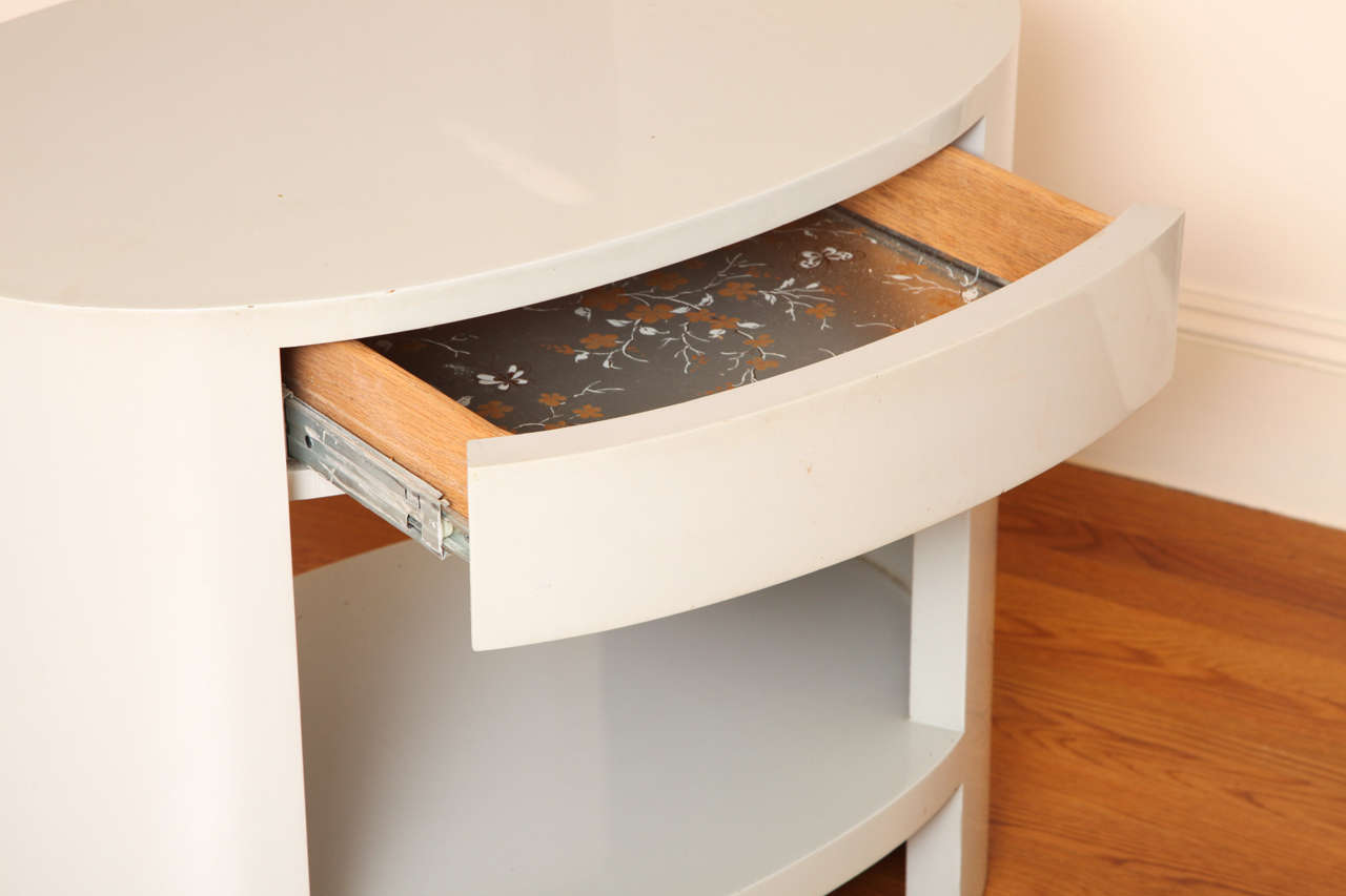 Pair of 1950s Oval Grey Lacquer Nightstands at 1stdibs