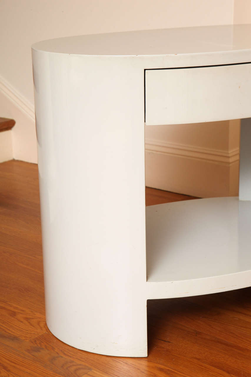 Pair of 1950s Oval Grey Lacquer Nightstands at 1stDibs