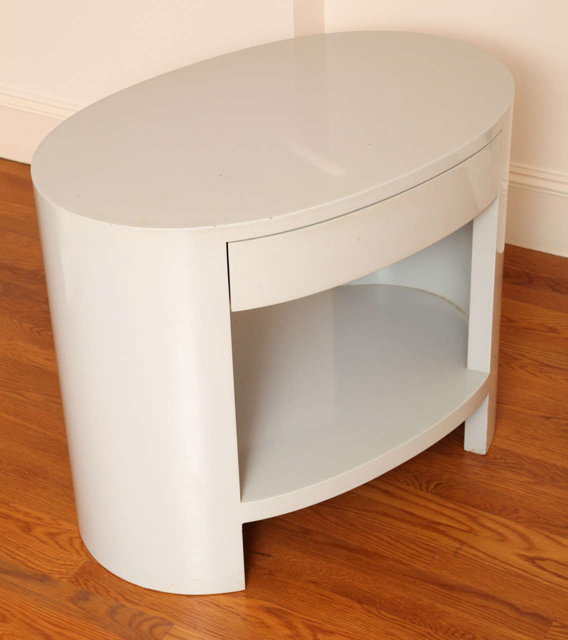 Pair of 1950s Oval Grey Lacquer Nightstands at 1stdibs