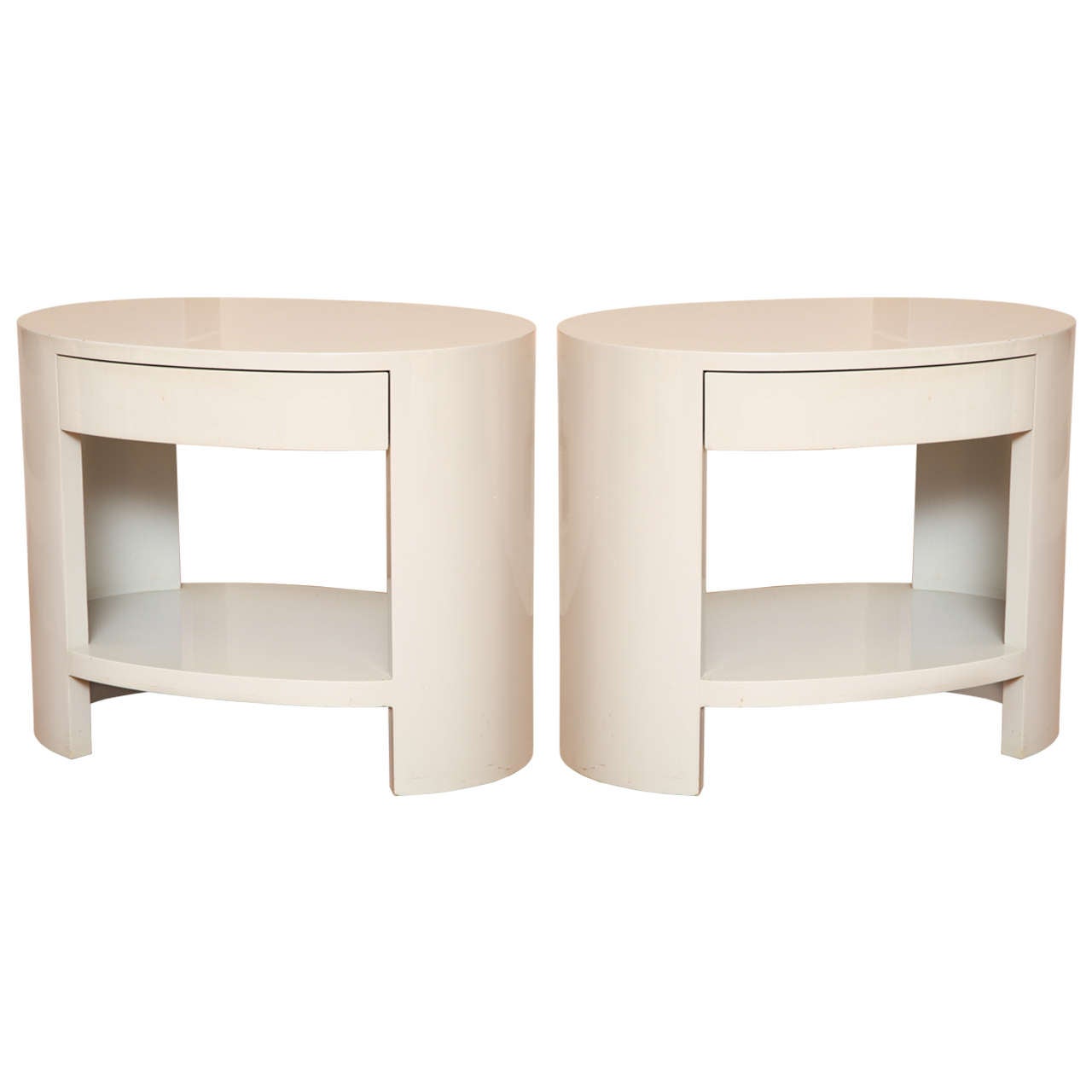 Pair of 1950s Oval Grey Lacquer Nightstands at 1stdibs