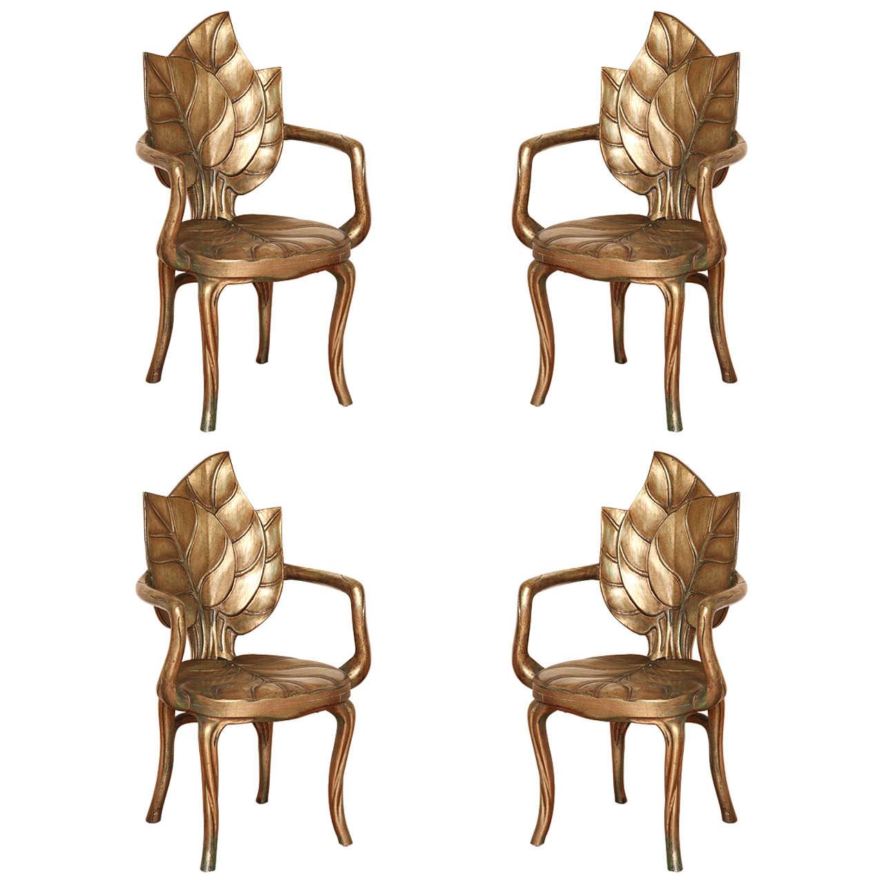 David Barrett Palm Leaf Gilt Armchairs For Sale at 1stdibs
