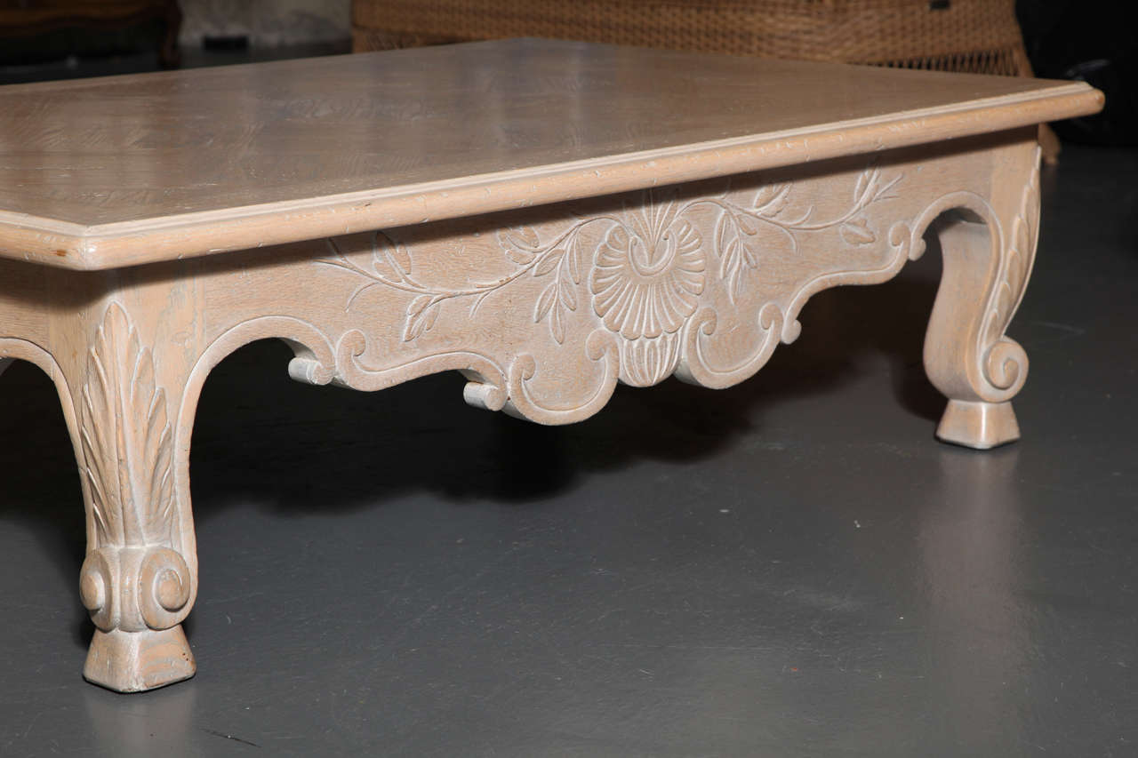 Large WhiteWashed Oak Baroque Revival Coffee Table For Sale at 1stDibs