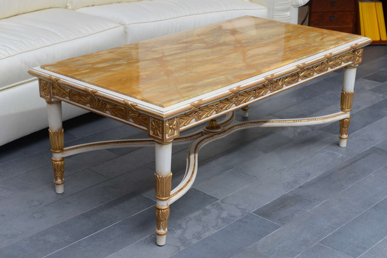 Contemporary Italian Neoclassic Style Marble-Top, Painted and Parcel-Gilt Low Table For Sale