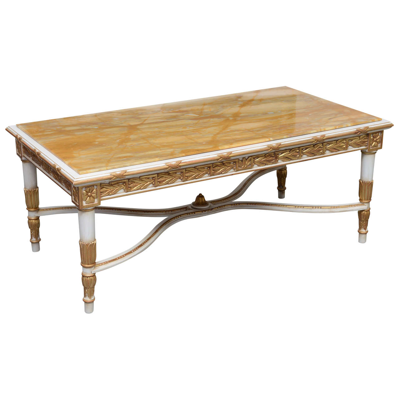 Italian Neoclassic Style Marble-Top, Painted and Parcel-Gilt Low Table For Sale
