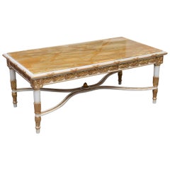 Italian Neoclassic Style Marble-Top, Painted and Parcel-Gilt Low Table