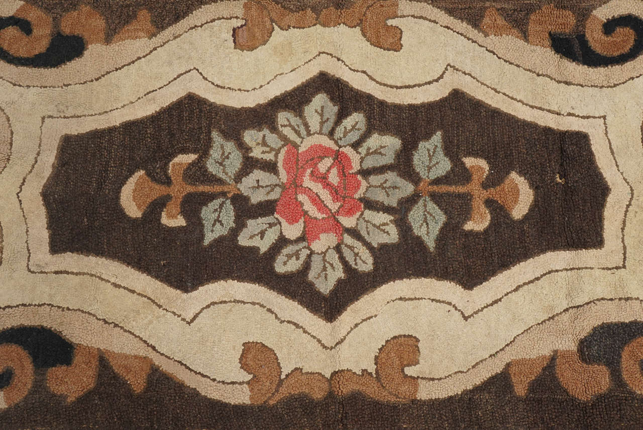 Folk Art American Hooked Rug with Floral Decoration