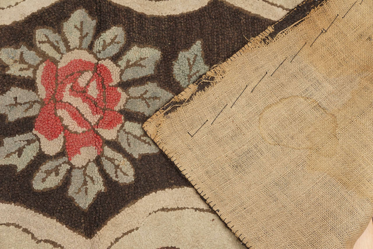 Mid-19th Century American Hooked Rug with Floral Decoration
