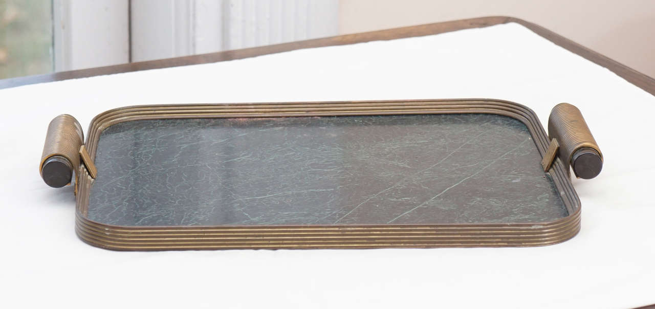 Art Deco Faux Marble and Bakelite Tray with Copper Frame